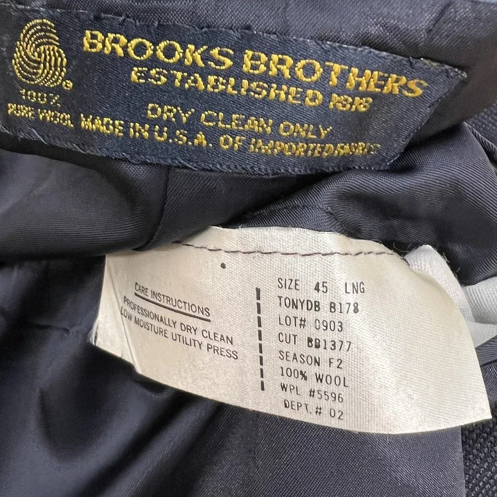 Vintage Brooks Brothers Double Breasted‎ Blazer Mens 45L Long Wool Navy Ventless